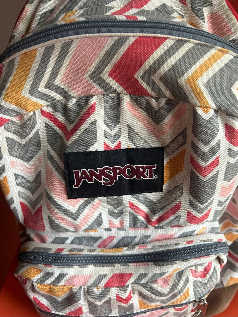Jansport Chevron Pattern Backpack in Pink, Gray & Yellow